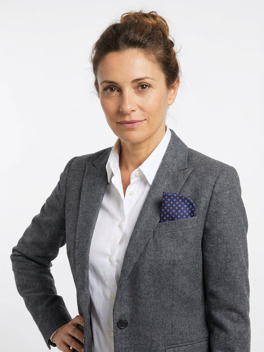 Portaocchiali blu navy in seta stampata inglese MICROS