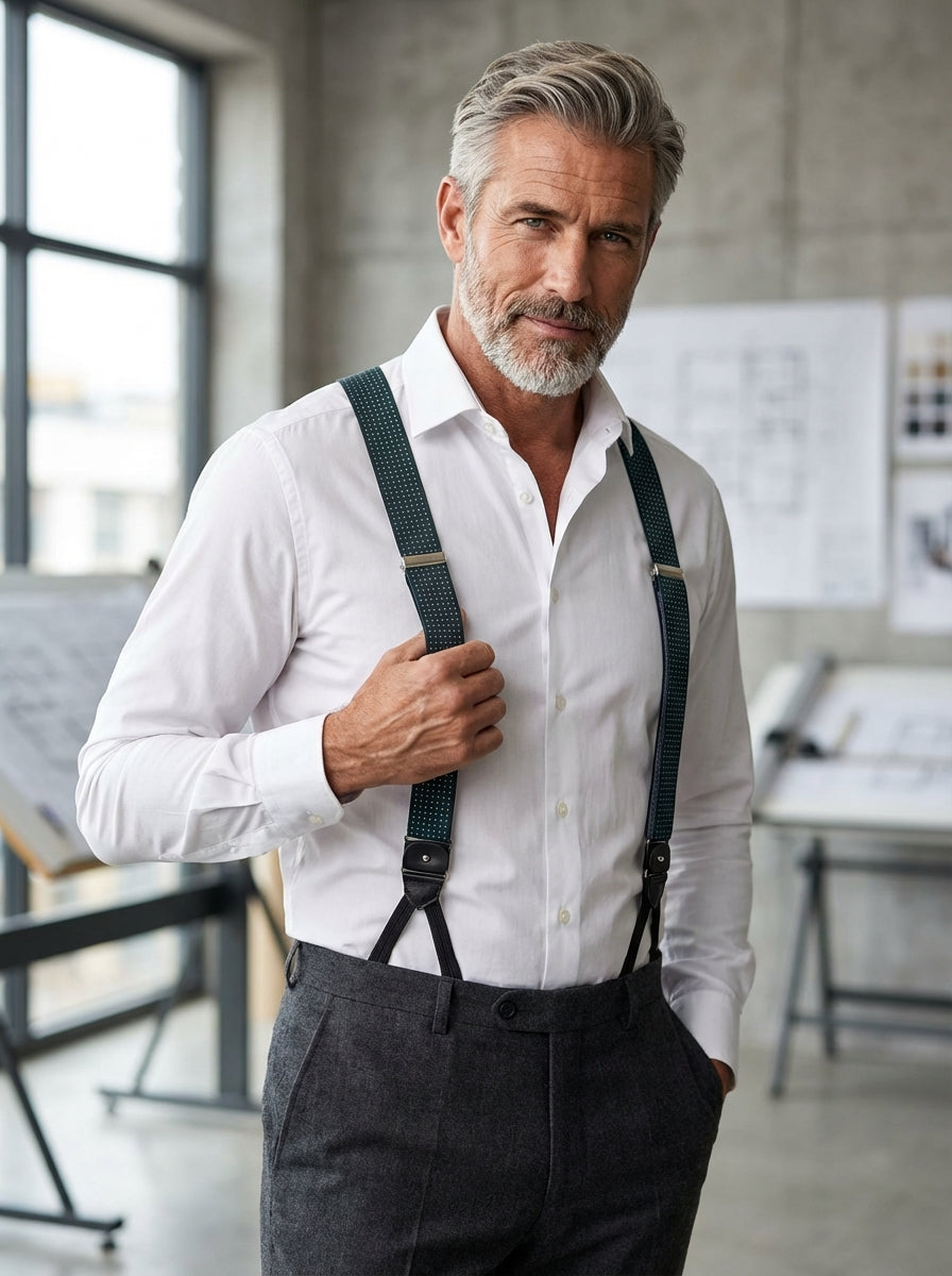 Bretella a Y in elastico a pois con lacci e clip ELASTIC Verde Foresta