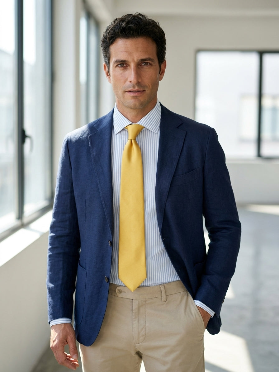 Cravatta 3 pieghe giallo oro in seta jacquard SAGLIETTA