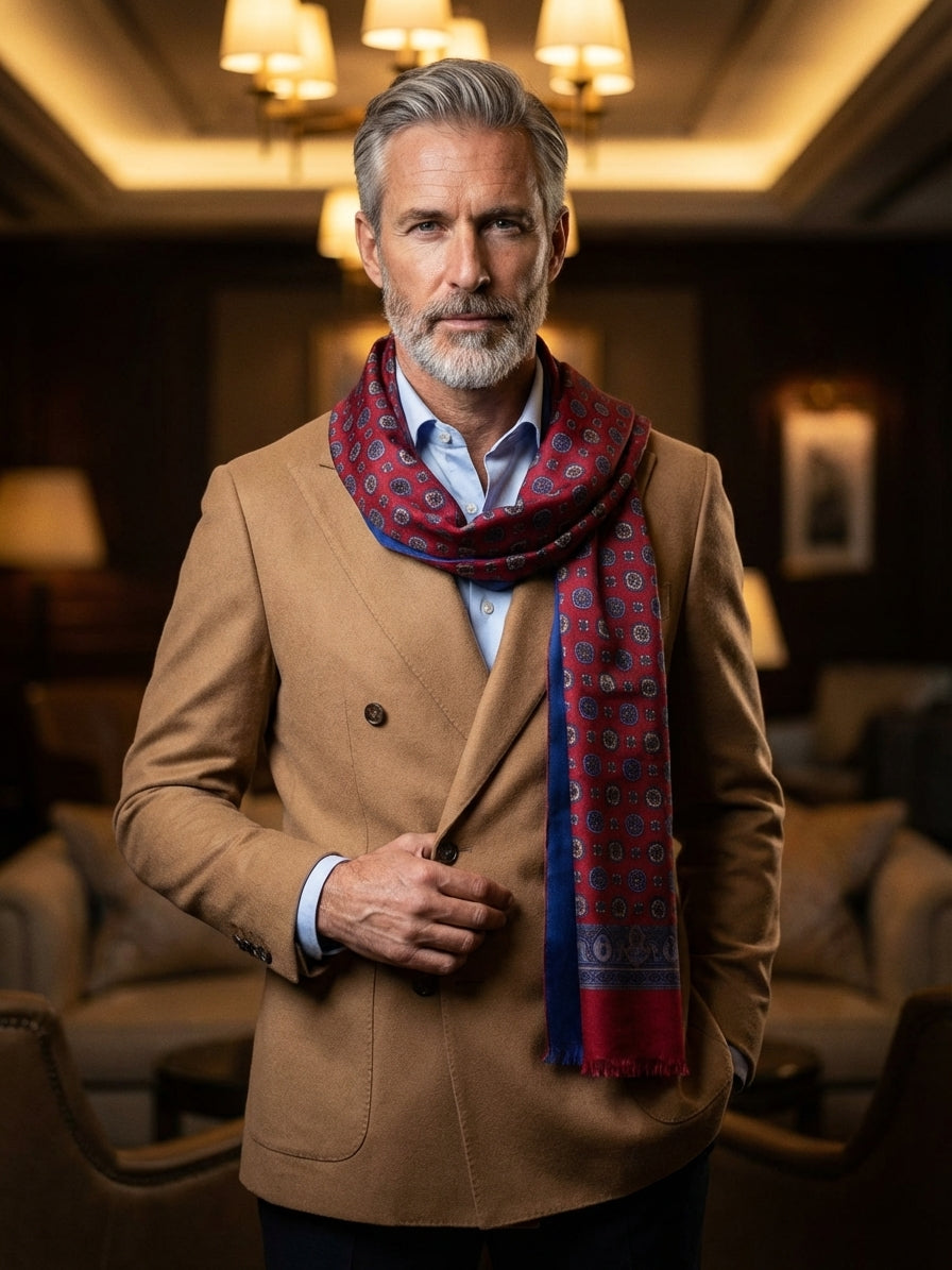 Sciarpa doppiata in seta\lana stampata MIMOSA rosso