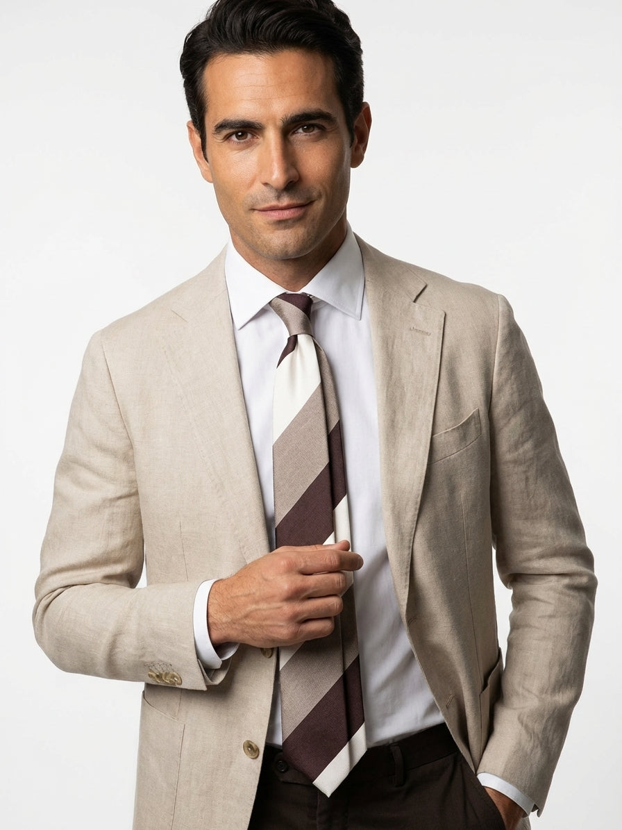 Cravatta 3 pieghe ROCKY in seta jacquard Beige