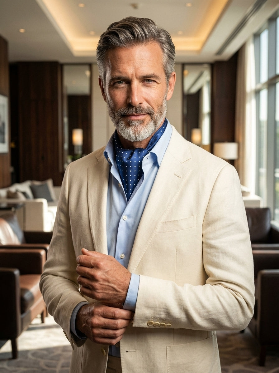 Ascot uomo in pura seta VADENA Blu/Bianco