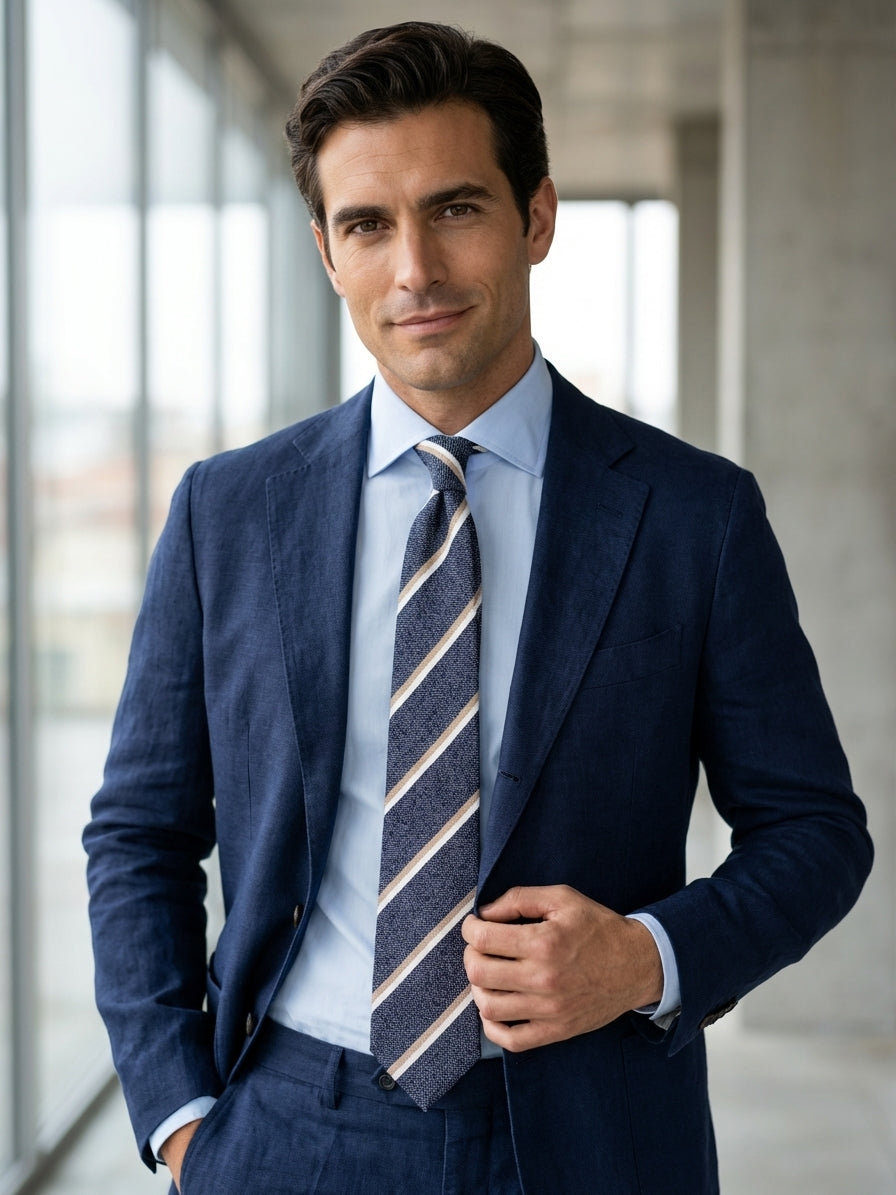 Cravatta 3 pieghe GRIMM in seta\cotone blu