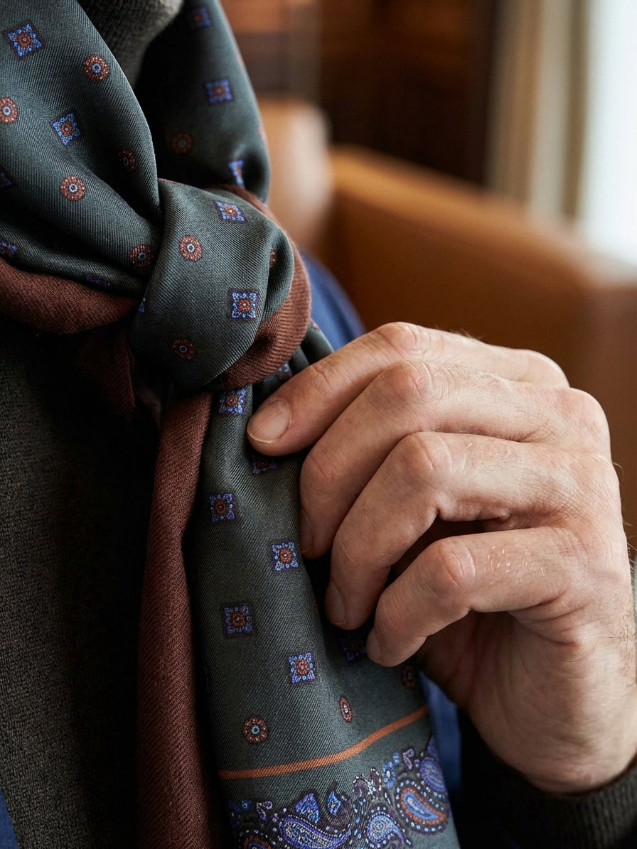 Sciarpa doppiata in seta\lana stampata SPORTY verde