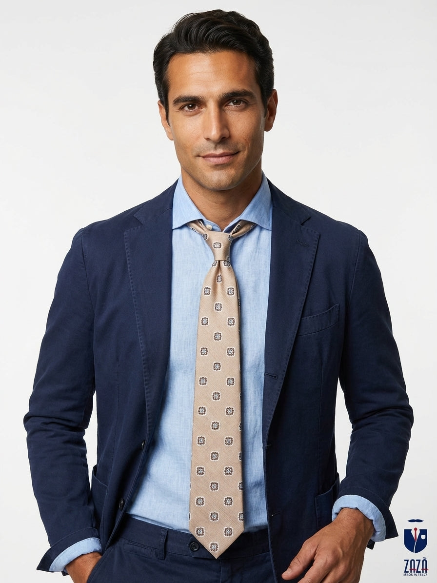 Cravatta 3 pieghe CASE in seta jacquard Beige