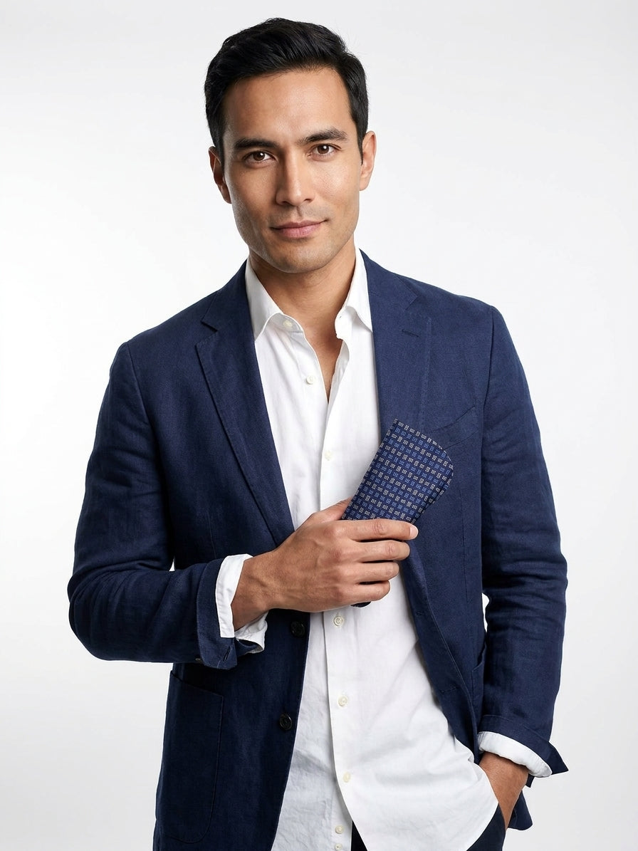 Portaocchiali blu CARLOS in seta tessuta