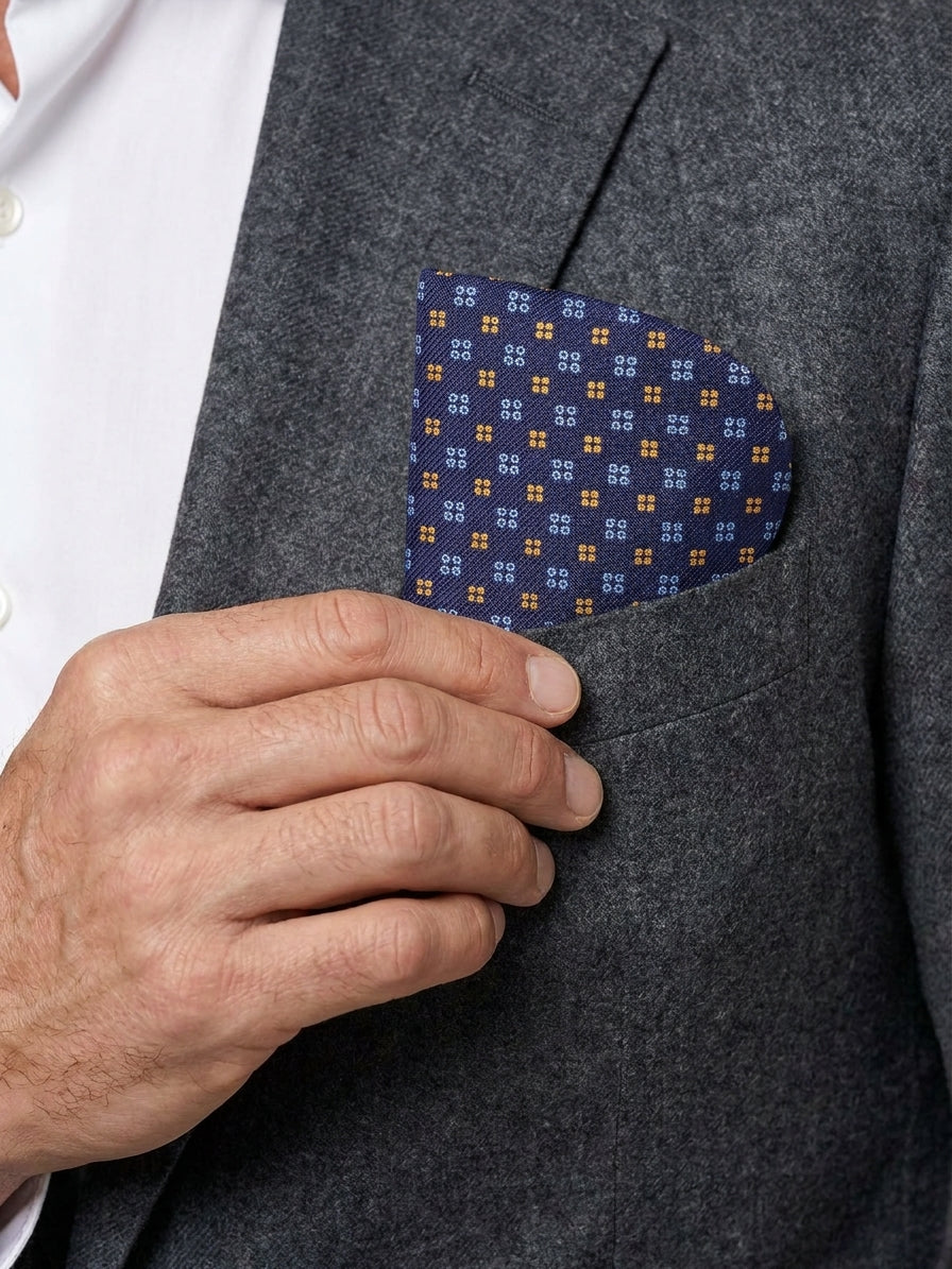 Portaocchiali blu navy in seta stampata inglese MICROS