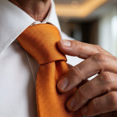 Cravatta 7 Pieghe DACCA in seta inglese stampata Arancione