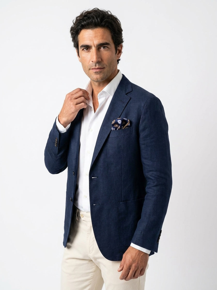 Fazzoletto da taschino in seta stampata MASON blu