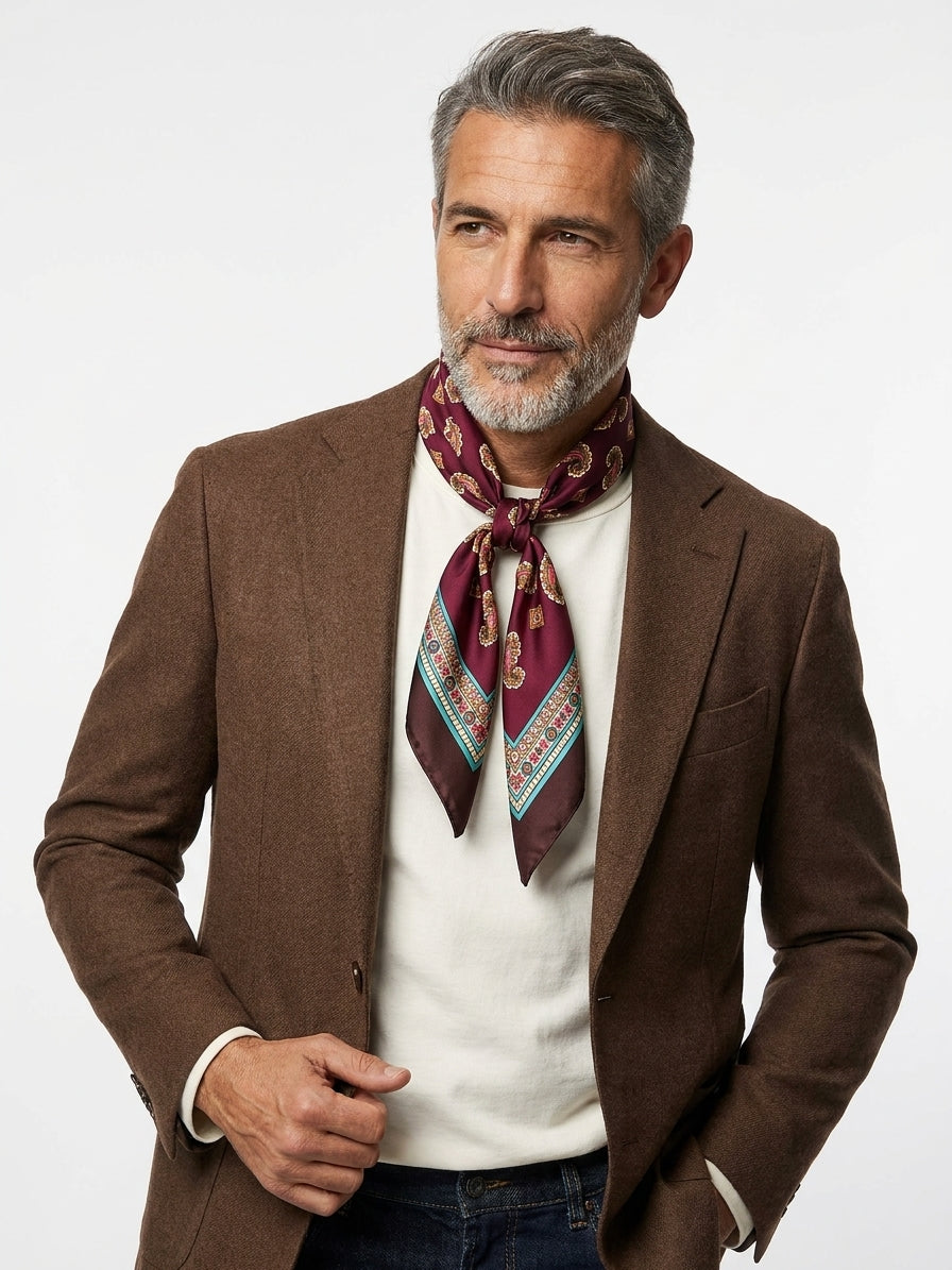 Foulard TRON bordeaux in seta stampata