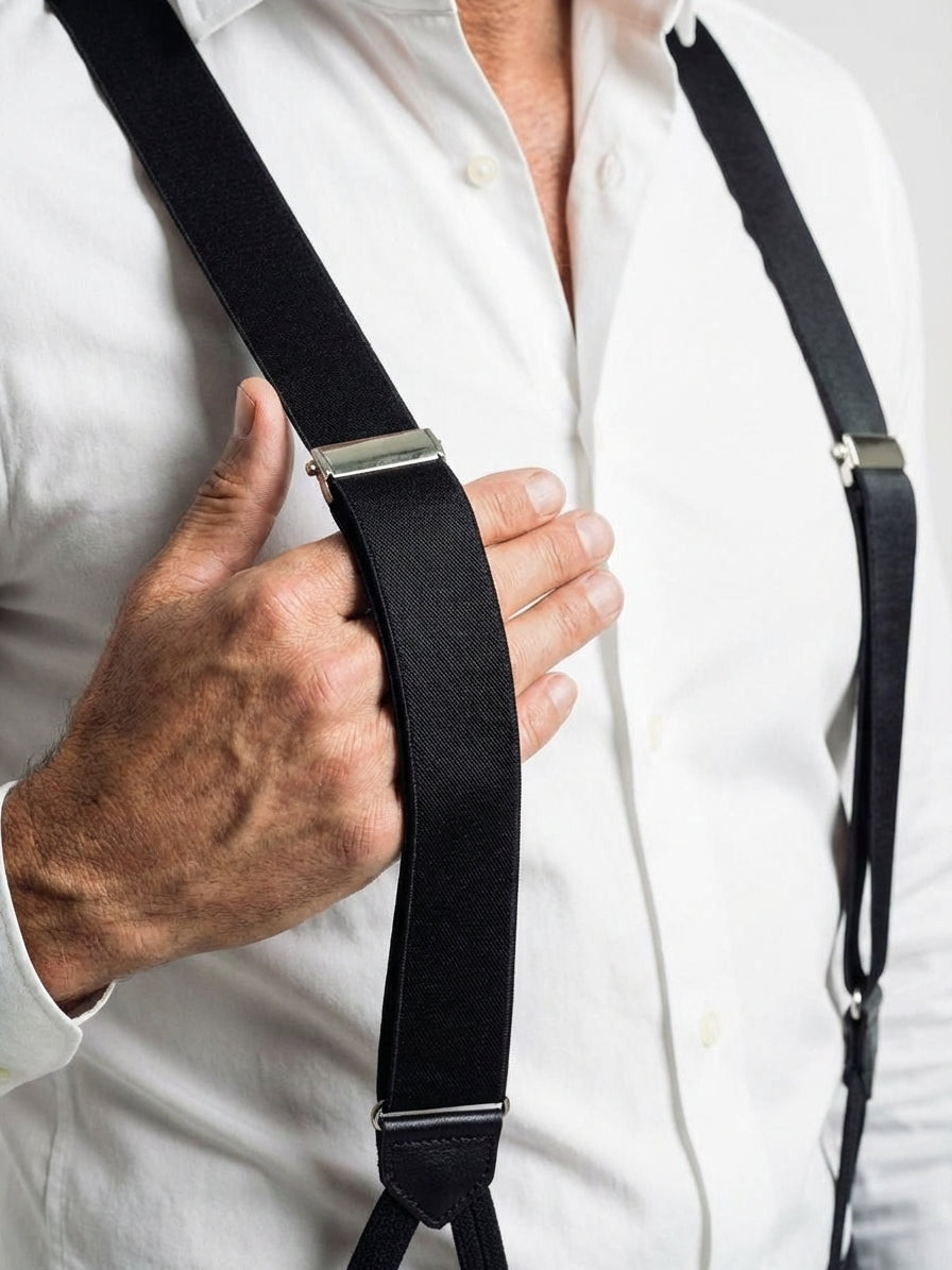 Bretelle nere AMANTEA in pura seta raso con clip e lacci