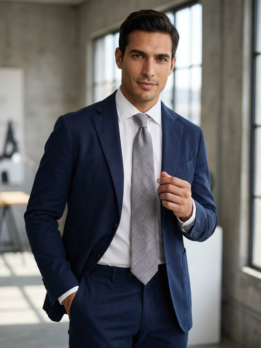 Cravatta 3 pieghe STARK seta\lino grigio