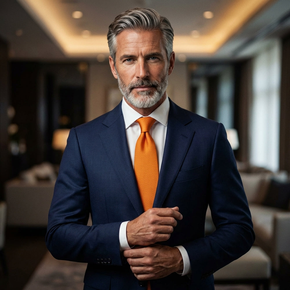 Cravatta 7 Pieghe DACCA in seta inglese stampata Arancione