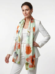 Stola in pura seta raso stampato Bianco PARISE