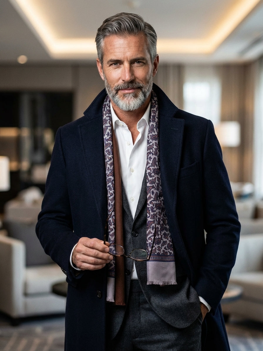 Sciarpa doppiata in seta\lana stampata PRICE grigio