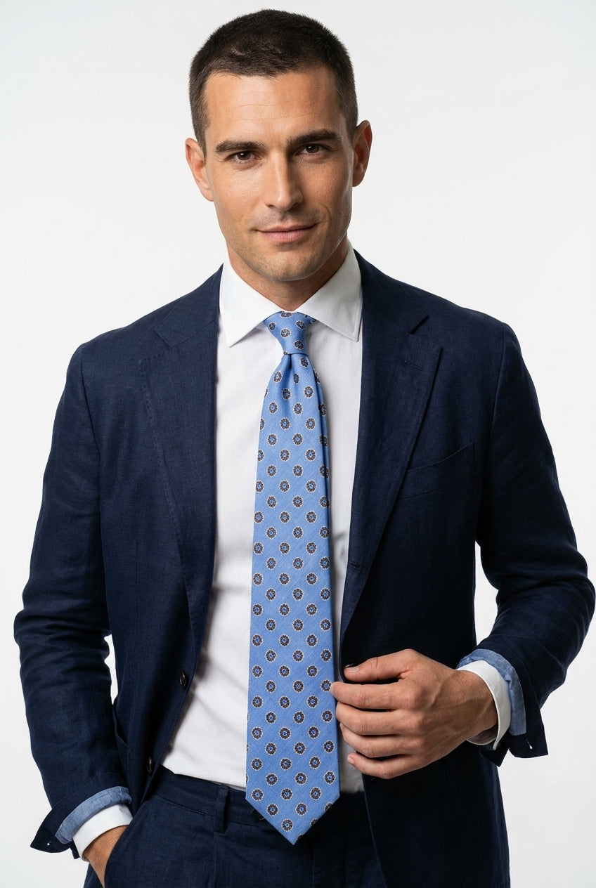 Cravatta 3 pieghe sfoderata LEX seta\lino celeste