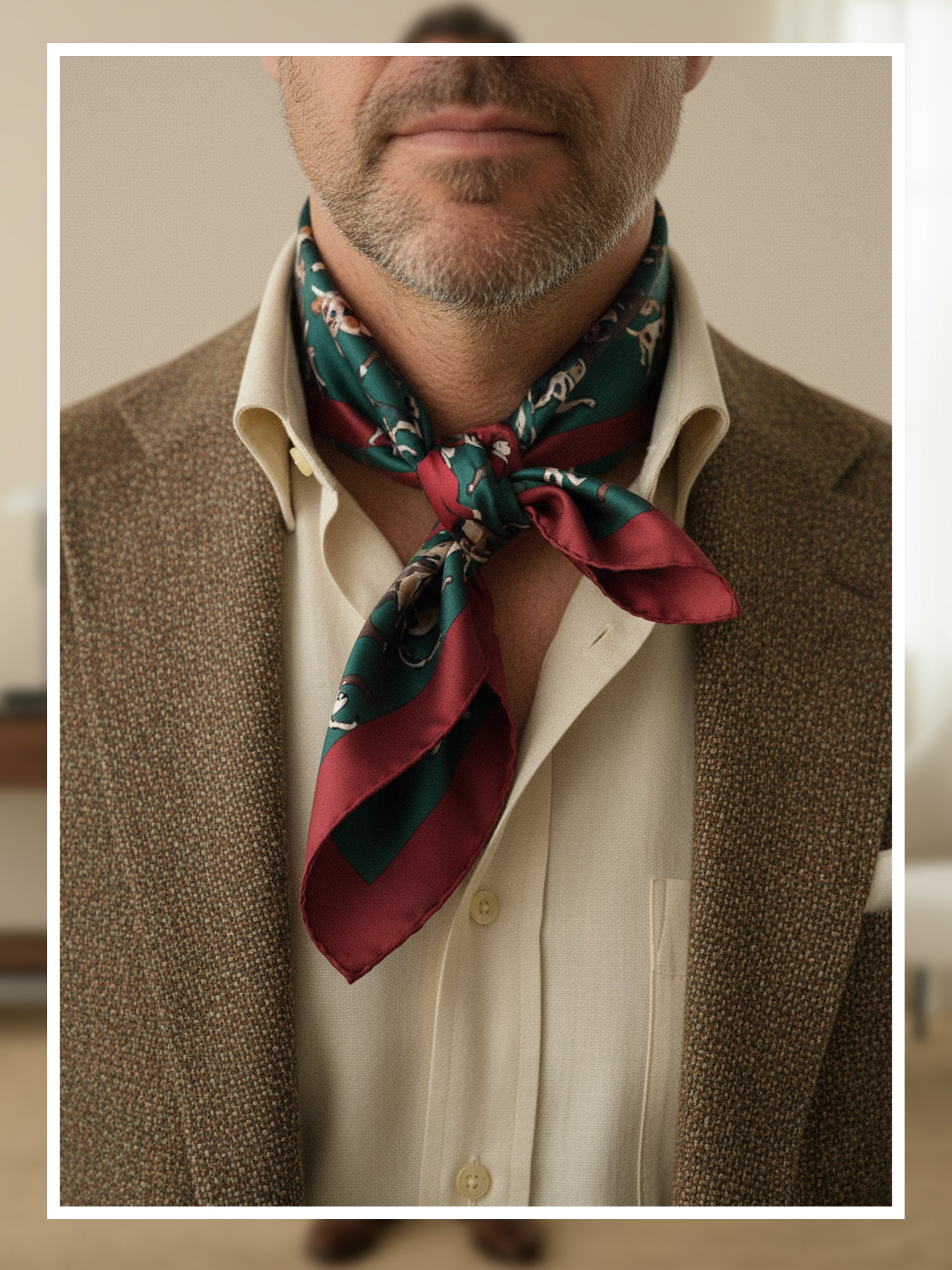 Foulard verde 70x70cm in seta stampata HORSES