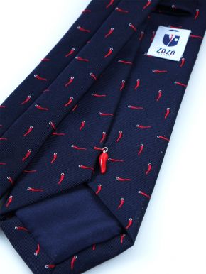 3-fold necktie LUCK in woven silk Blue with silver charme