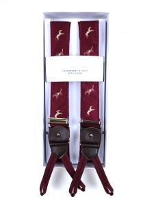 Bretelle ibride in seta stampata inglese con lacci e clip HORSES Bordeaux