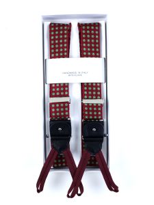 100% English printed silk braces with clip and laces BARBARA Burgundy