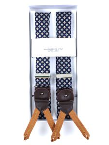100% English printed silk braces with clip and laces FANTE Navy Blue
