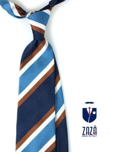 3 fold necktie blue in pure jacquard silk OFELIA