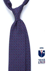 Cravatta 3 pieghe SILVIA in seta stampata Blu/Rosso