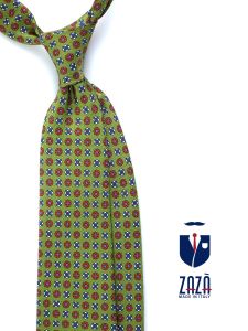 Cravatta 3 pieghe ESTELLE in seta stampata Verde