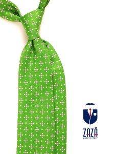 Cravatta 3 pieghe verde in seta stampata  OFELIA