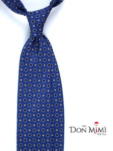 Cravatta 3 pieghe blu LORENZA in seta stampata inglese