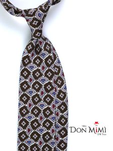 Cravatta 3 pieghe in seta stampata inglese LIDIA Marrone