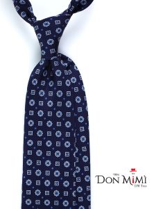 Cravatta 3 pieghe in seta stampata inglese MIRIAM Blu Scuro