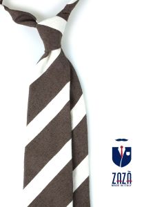 3 fold untipped necktie brown/beige in pure bourette silk LAVINIA