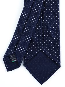 Cravatta 3 pieghe sfoderata LUPOIS in seta stampata inglese Blu/Bianco