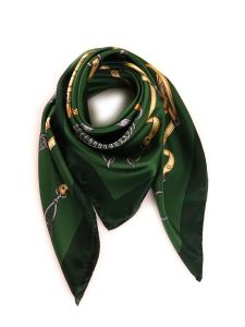 Foulard green 90x90cm in printed silk REINS